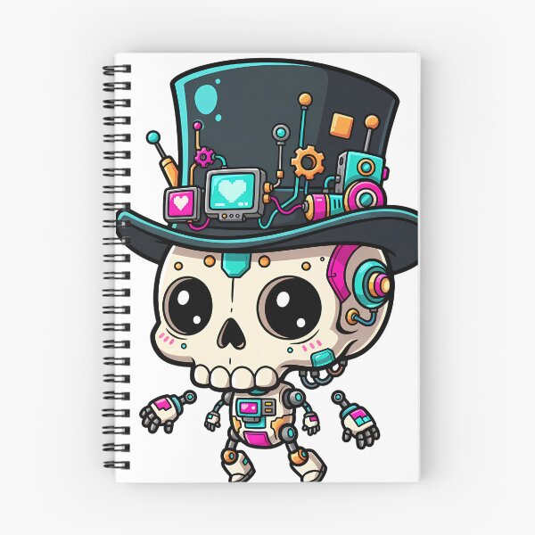 Item preview, Cute Steampunk Robot Skull Top Hat Cyberpunk Cyborg Character Dia De Los Muertos Sugar Skull Art designed and sold by NeoShard.