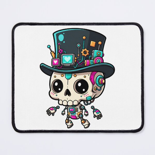 Item preview, Cute Steampunk Robot Skull Top Hat Cyberpunk Cyborg Character Dia De Los Muertos Sugar Skull Art designed and sold by NeoShard.