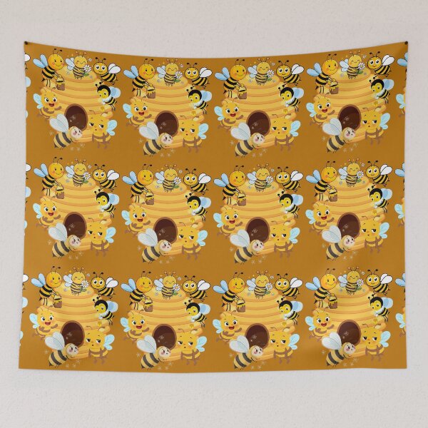 Item preview, Sweet Bees Flying Around a Charming Bee Cottage - Nursery Docor. designed and sold by LunaPrintCo.