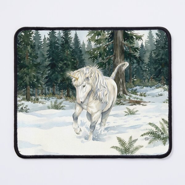 Item preview, Dyfra Icelandic Unicorn Frolicking in Snowy Forest designed and sold by CentauriArt.