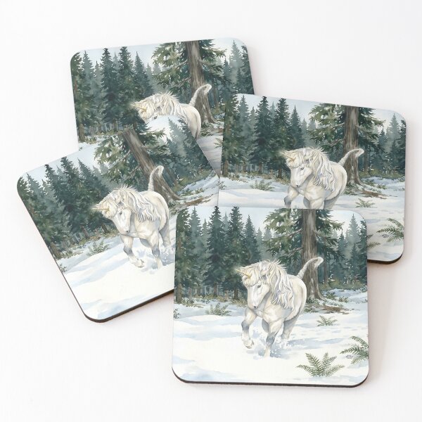 Item preview, Dyfra Icelandic Unicorn Frolicking in Snowy Forest designed and sold by CentauriArt.