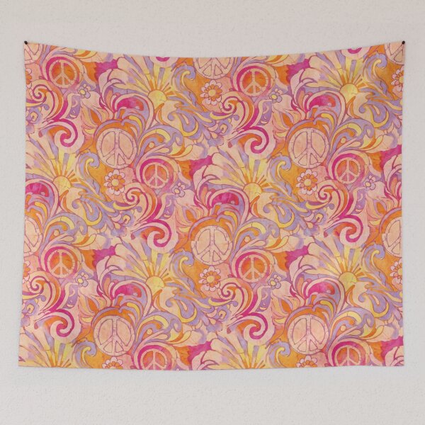 Item preview, Retro 60s Peace Sign Watercolor Seamless Pattern designed and sold by casaloomaria.