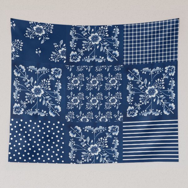 Item preview, Miaozu Batik Blue White Patchwork Seamless Repeat designed and sold by Sharon Schwalbe.