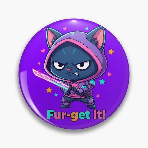 Item preview, Fur-get It Angry Cat Warrior Sword Cyberpunk Gaming Character Grumpy Kitten Hoodie Funny Cat Pun Art designed and sold by NeoShard.