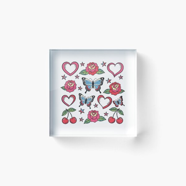 Item preview, Y2K Retro Tattoo Flash - Vintage Hearts and Stars designed and sold by KrovusLab.