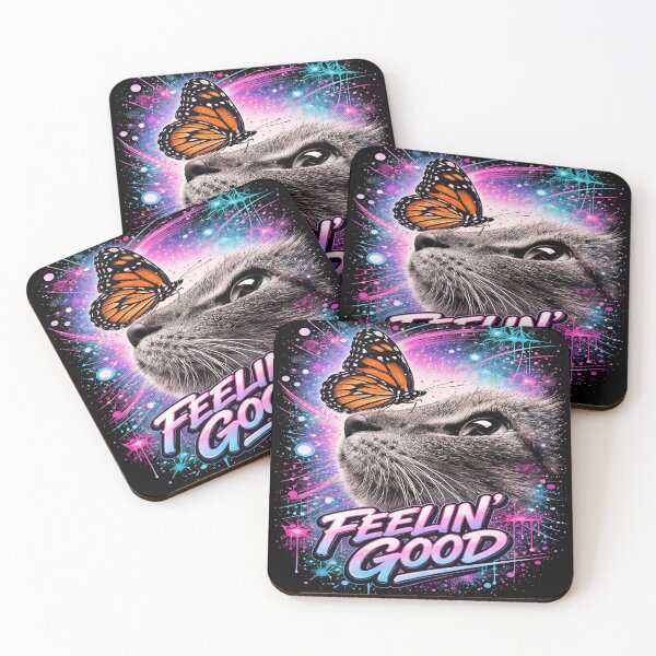 Item preview, Cat  and Butterfly art. Feelin good.  designed and sold by Natart1004.
