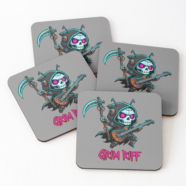 Item preview, Grim Riff Reaper Robot Guitar Bass Player Cyberpunk Chibi Death Metal Mascot Skull Character Music Art designed and sold by NeoShard.