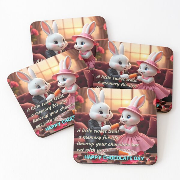 Aperçu de l'œuvre Journée du chocolat, couple de lapins mignons créée et vendue par Dew  Drop wear.