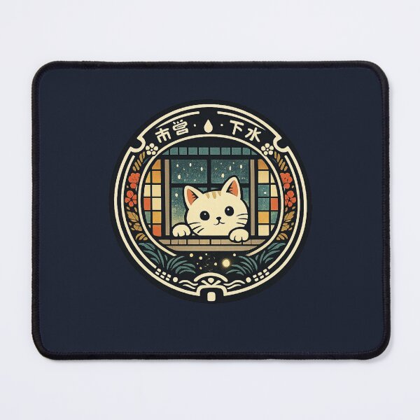 Item preview, Japanese Manhole Cover Art – Neko Window designed and sold by Planthem.