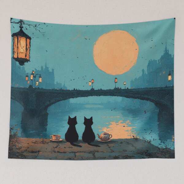Item preview, Cats on a bridge under moonlight designed and sold by Erika Kaisersot.