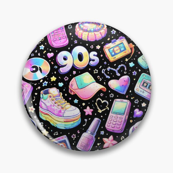 Artikelvorschau, KI-gestütztes Icon-Muster im Stil der 90er-Jahre – Farbenfrohes, nahtloses Retro-Popkultur-Design entworfen und verkauft von Duchowe Wibracje.