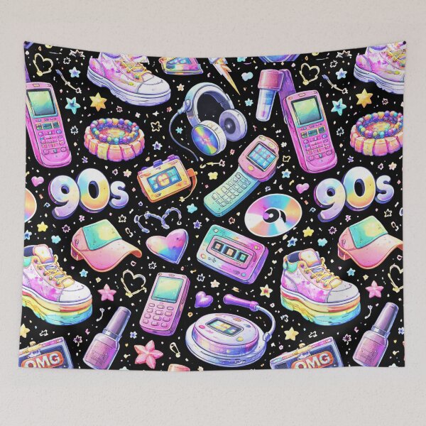 Item preview, 90s Nostalgia Icon Pattern AI – Colorful Retro Pop Culture Seamless Design designed and sold by Cleora Art .