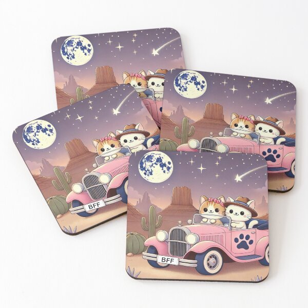 Item preview, Cute Cat Best Friends Road Trip – Retro Desert Night Illustration designed and sold by Luvahawb.