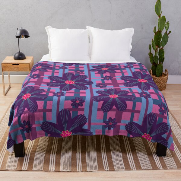 Item preview, Retro Floral Fantasy on Pink & Blue Plaid  designed and sold by Digitalmyth's Designs.