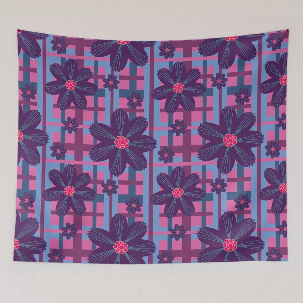 Item preview, Retro Floral Fantasy on Pink & Blue Plaid  designed and sold by Digitalmyth's Designs.
