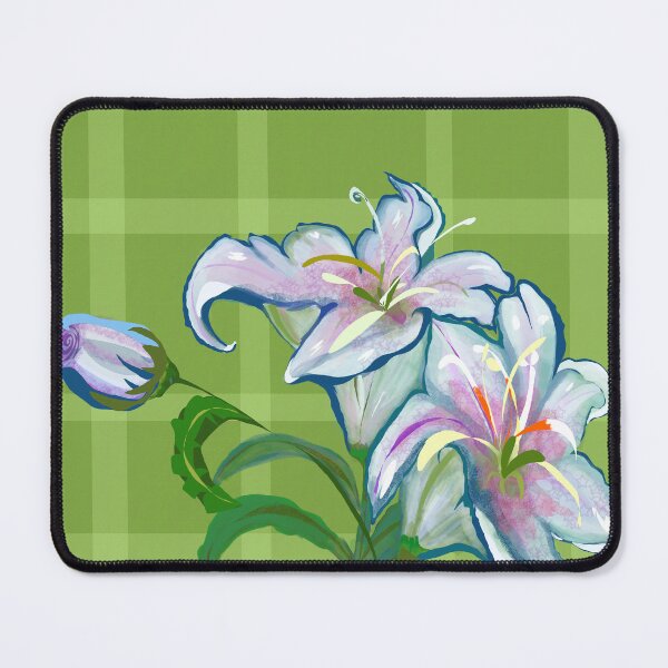 Item preview, Stargazer Lily Botanical Art Green Plaid | White Pink Speckled Flowers Illustration | Oriental Lilies Nature Print | Garden Lover Gift | Elegant Floral Decor Posters and Art Prints designed and sold by RayanaArt.