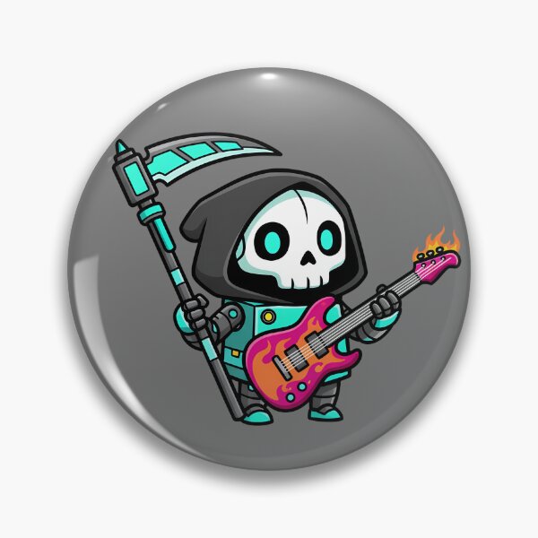 Item preview, Cute Chibi Grim Reaper Rocker - Kawaii Death Metal Guitar Character - Flaming Bass Skull Sticker Art designed and sold by NeoShard.