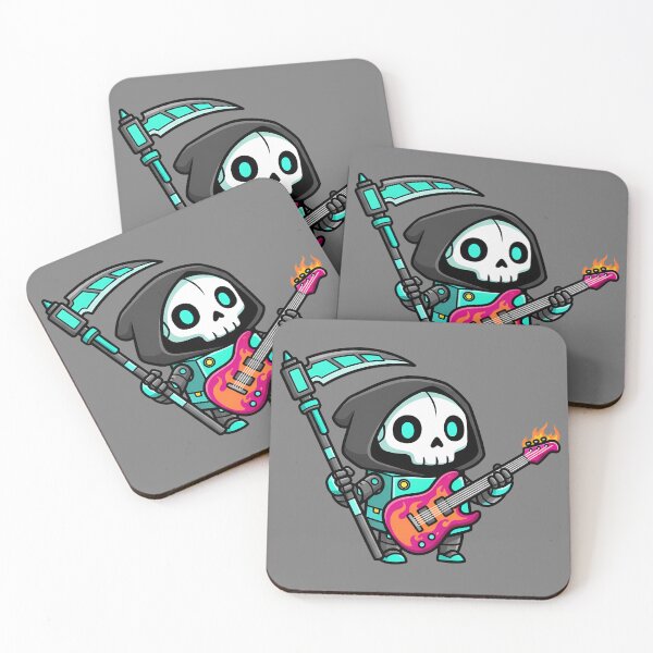 Item preview, Cute Chibi Grim Reaper Rocker - Kawaii Death Metal Guitar Character - Flaming Bass Skull Sticker Art designed and sold by NeoShard.