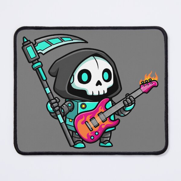 Item preview, Cute Chibi Grim Reaper Rocker - Kawaii Death Metal Guitar Character - Flaming Bass Skull Sticker Art designed and sold by NeoShard.