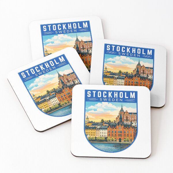 Item preview, Stockholm in Sweden, Retro Travel Art Badge designed and sold by MaateoDesign.