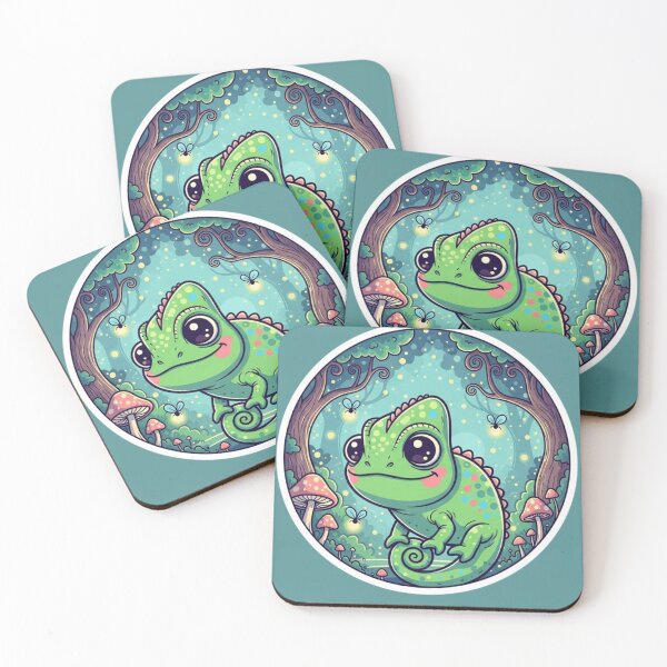 Item preview, Cute Chameleon in Enchanted Forest – Kawaii Fantasy Lizard Illustration designed and sold by soletstudio.
