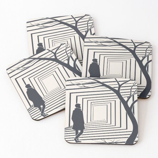 Item preview, Man in coat walks through surreal geometric tunnel with tree designed and sold by Creative88Art.