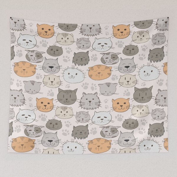 Item preview, Cute Cat Faces & Paw Prints Pattern, Cat Collection designed and sold by FourAcreFarm.