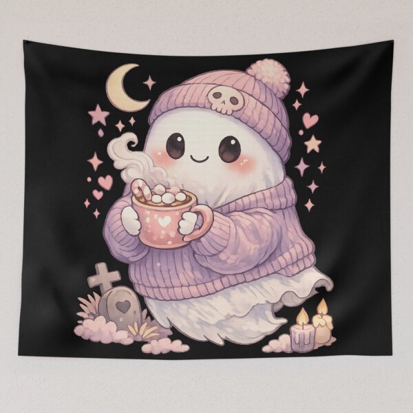 Item preview, Cozy Little Ghost — Soft Spooky Comfort with Warm Cocoa designed and sold by Mouraludia.