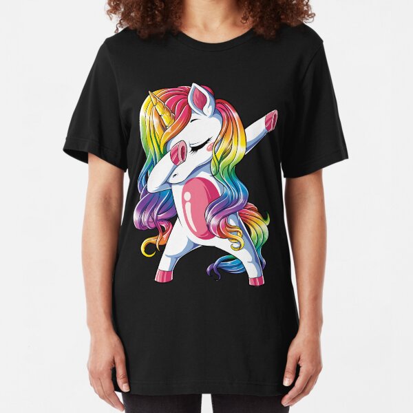 Kids Or Little Boys and Girls Rainbow Gay Pride Dabbing Unicorn Unisex Childrens Short Sleeve T-Shirt
