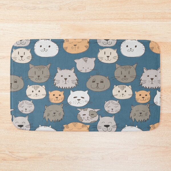 Item preview, Cute Cat Faces on a Blue Background, Cat Collection designed and sold by FourAcreFarm.