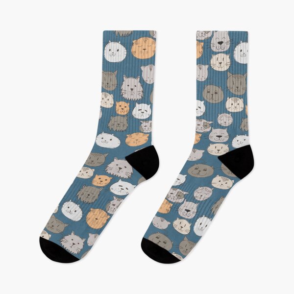 Item preview, Cute Cat Faces on a Blue Background, Cat Collection designed and sold by FourAcreFarm.