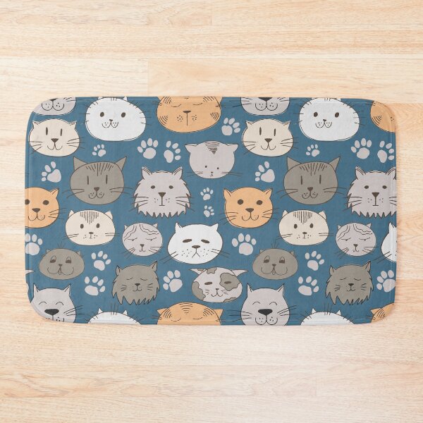 Item preview, Cute Cat Faces & Paw Prints Pattern, Cat Collection designed and sold by FourAcreFarm.