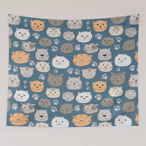 Item preview, Cute Cat Faces & Paw Prints Pattern, Cat Collection designed and sold by FourAcreFarm.