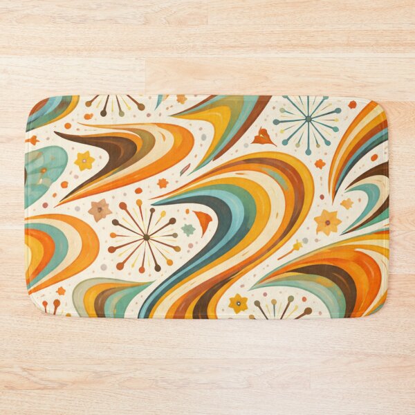 Item preview, Seamless 1960s Atomic Boomerang Pattern – Retro Wavy Swirls and Starbursts Repeat designed and sold by Cleora Art .