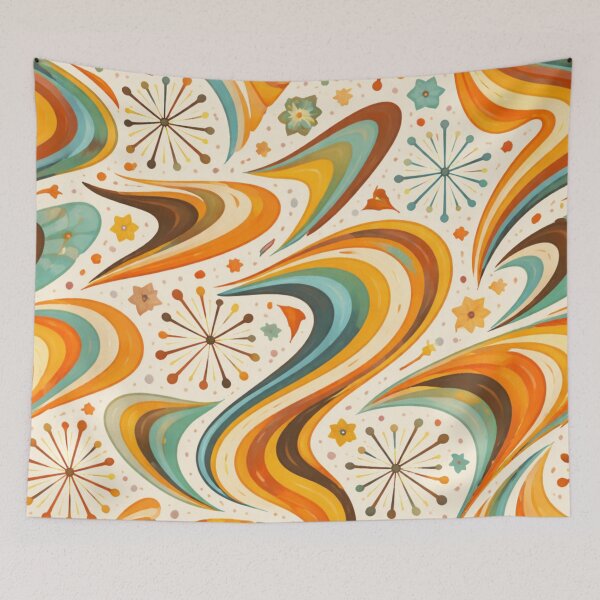 Item preview, Seamless 1960s Atomic Boomerang Pattern – Retro Wavy Swirls and Starbursts Repeat designed and sold by Cleora Art .