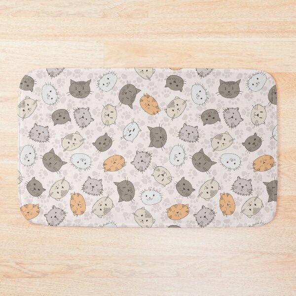 Item preview, Cute Cat Faces on a Beige Background With Paw Prints, Tossed, Cat Collection designed and sold by FourAcreFarm.