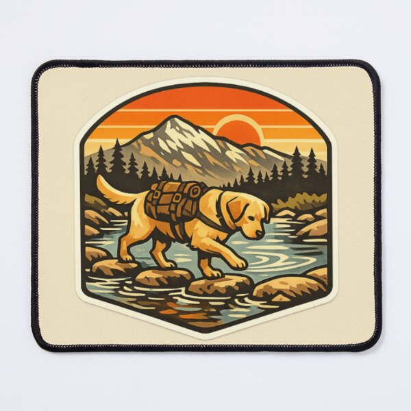 Item preview, River Crossing Hiking Labrador – Retro Outdoor Adventure Badge designed and sold by PawPrintCustom.