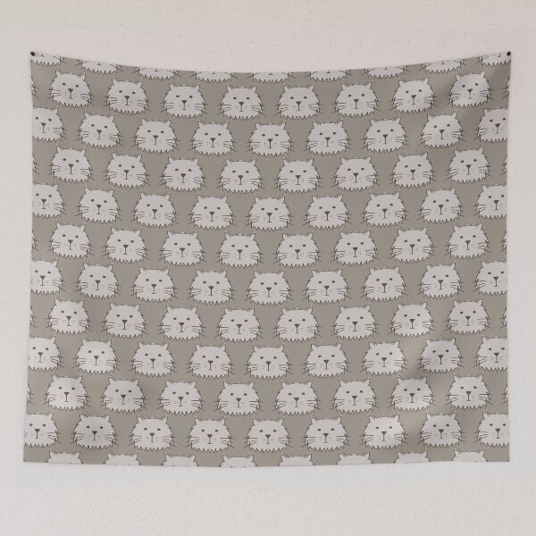 Item preview, Cute Long Haired Gray Cat Faces on a Brown Background, Cat Collection designed and sold by FourAcreFarm.