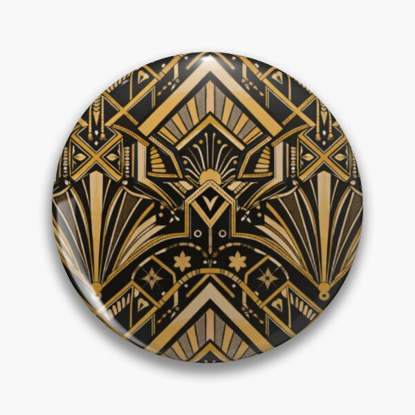 Item preview, Seamless 1920s Art Deco Geometric Pattern – Black and Gold Fan Motif Repeat designed and sold by Cleora Art .