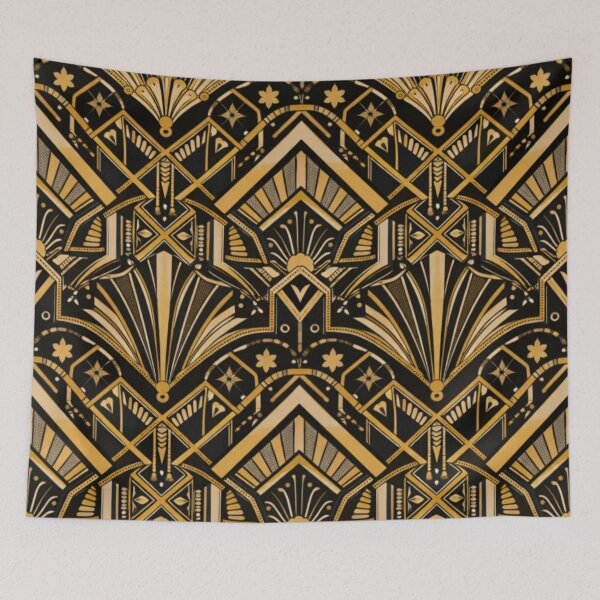 Item preview, Seamless 1920s Art Deco Geometric Pattern – Black and Gold Fan Motif Repeat designed and sold by Cleora Art .