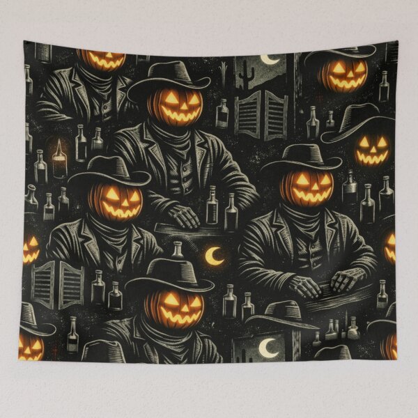 Item preview, Headless Horseman's Western Saloon - Scratchboard Desert Night Illustration designed and sold by TheHorsemanRidesAgain.