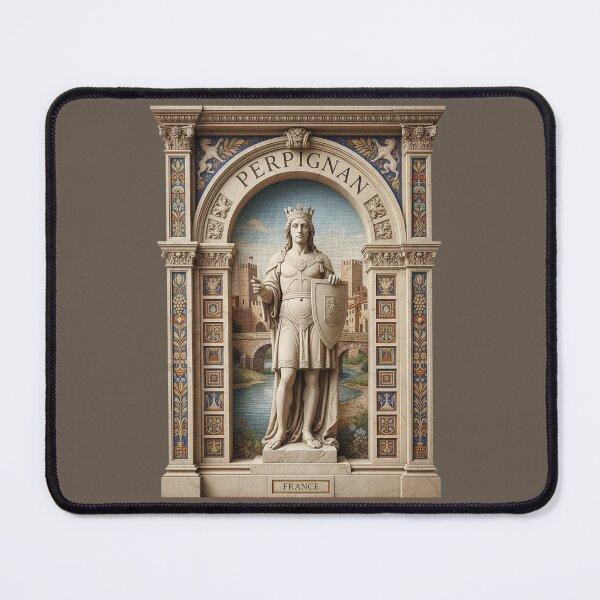 Item preview, Perpignan France Renaissance Shield Mosaic - Vintage Travel Poster designed and sold by FrancophileFun.