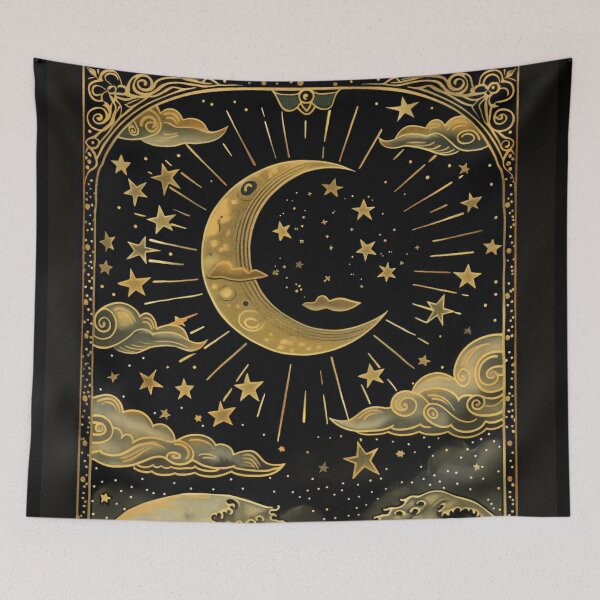 Item preview, XVIII The Moon Vintage Tarot Card Illustration designed and sold by Thunderg1rl.