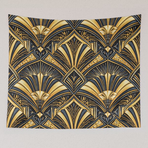 Item preview, Seamless 1920s Art Deco Fan Pattern – Navy Blue and Gold Geometric Repeat designed and sold by Cleora Art .