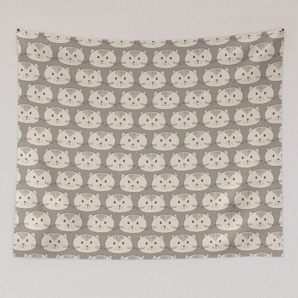 Item preview, Cute Beige Cat Faces on a Brown Background, Cat Collection designed and sold by FourAcreFarm.