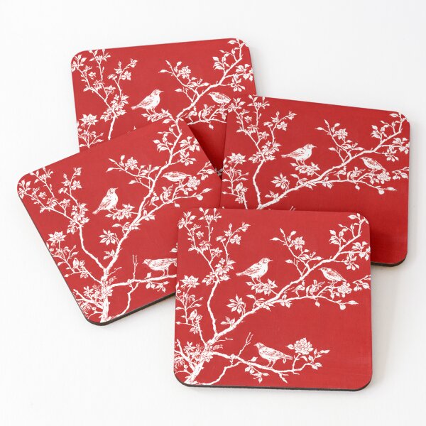 Item preview, Chinoiserie Birds on Branches Red and White Botanical Art designed and sold by MerryHillStudio.
