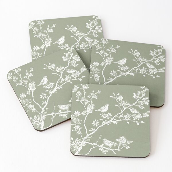 Item preview, Sage Green Chinoiserie Birds on Branches Vintage Botanical Art designed and sold by MerryHillStudio.