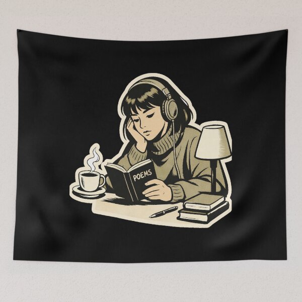 Item preview, Book Lover Lofi Girl – Quiet Poetry Desk – Gift for Book Lovers • Retro Comic • Vintage Halftone designed and sold by JacobKAurumhead.