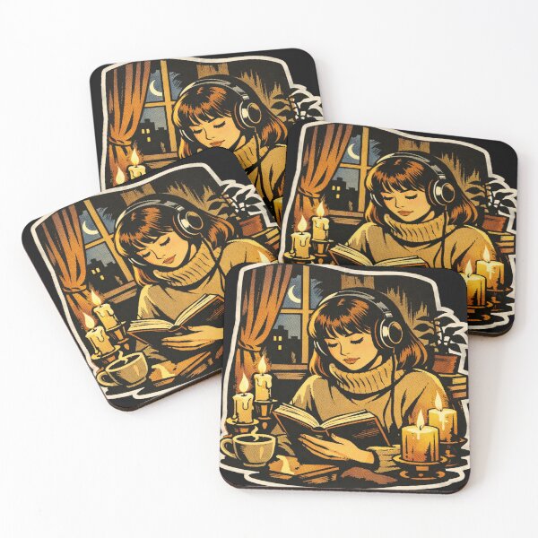 Item preview, Book Lover Lofi Girl – Candlelight Night Reading – Gift for Book Lovers • Retro Comic • Vintage Halftone designed and sold by JacobKAurumhead.