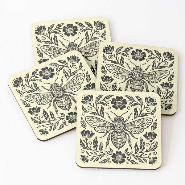 Item preview, Floral Bee Folk Art Insect Bug Cottagecore  designed and sold by Y-Vibes.